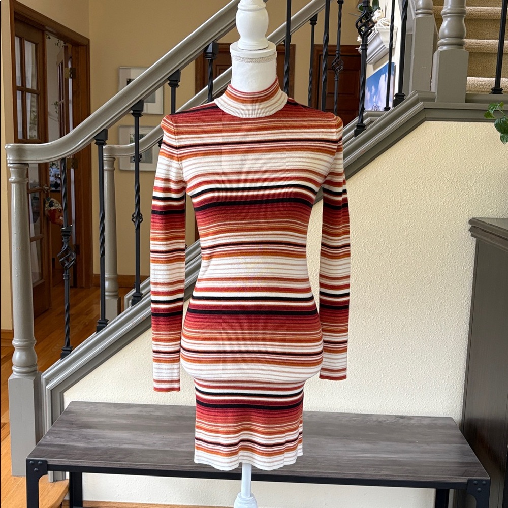 Forever 21 NWT Rust/Cream/Tan/Black Striped Fitted Dress Size Small